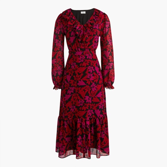 J. Crew Dresses & Skirts - JCREW Dark Floral Chiffon Vneck Ruffle Midi Dress 8
